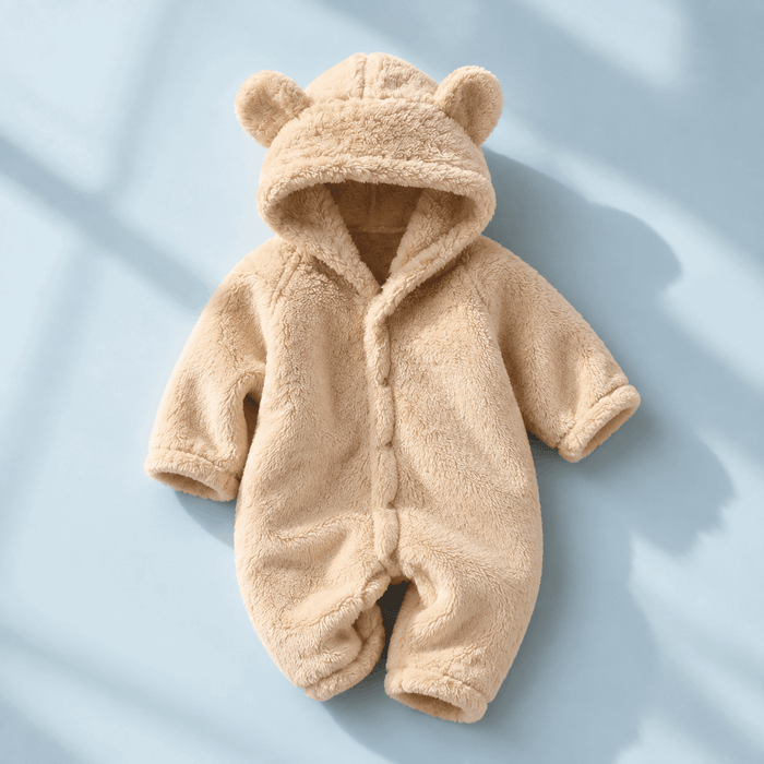 Bear Hugs — Bear Ear Baby Hooded Romper — Beige