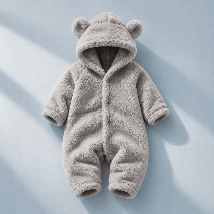 Bear Hugs — Bear Ear Baby Hooded Romper — Gray