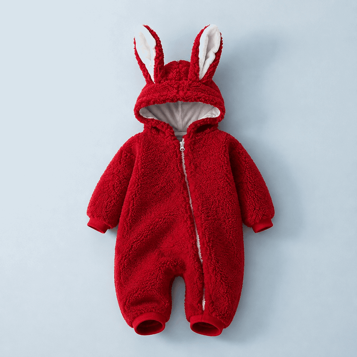 Bunny Soft Days — Bunny Ear Baby Hooded Romper — Red