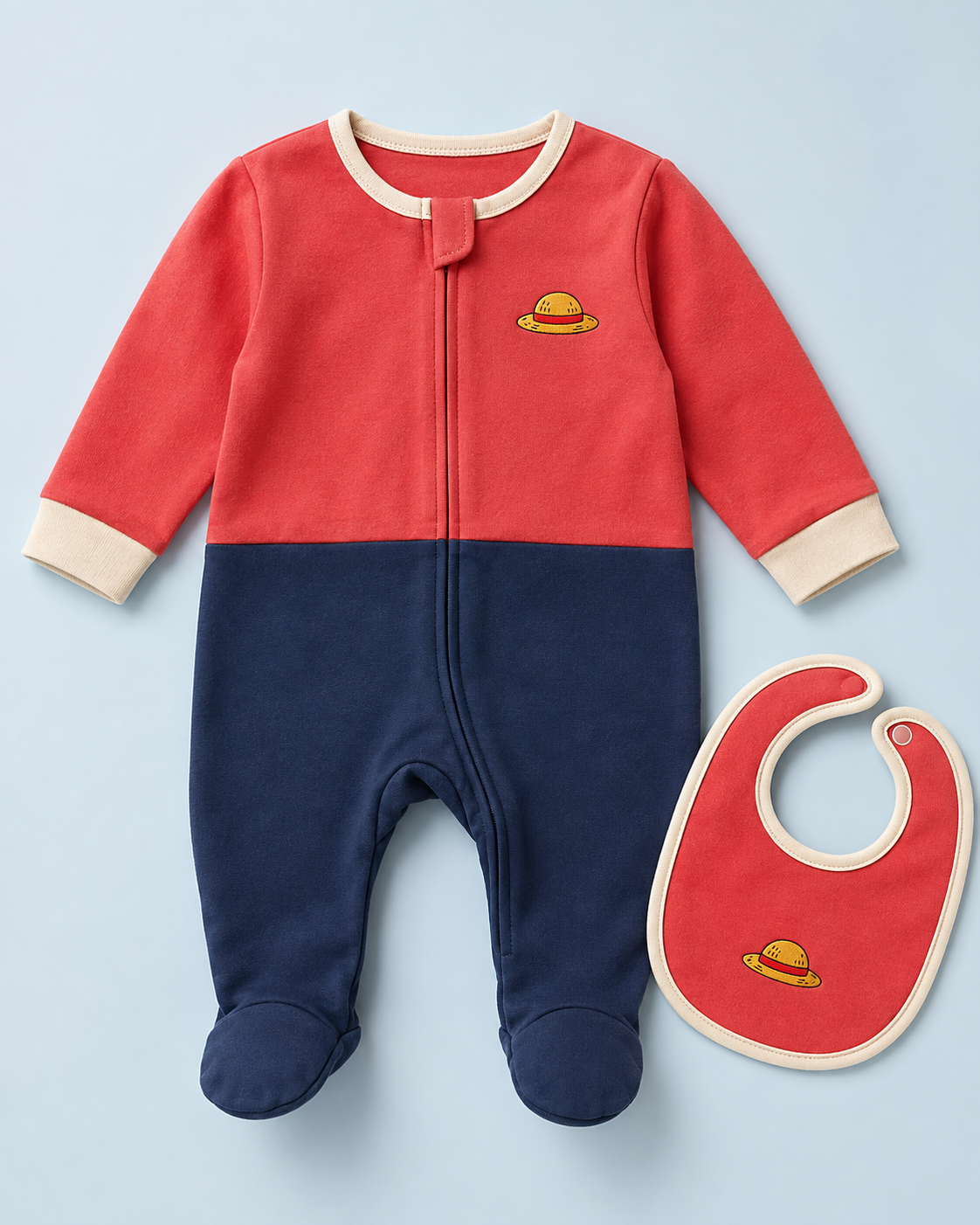 Luffy-inspired red sleeper and bib concept